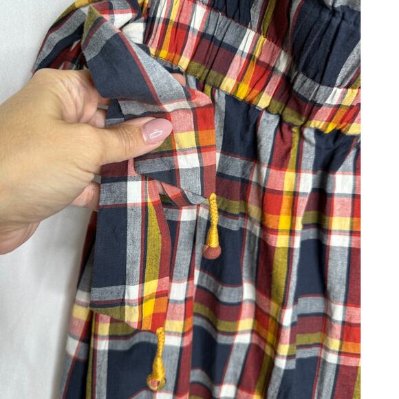 Kopal Heera Midi High Neck Halter Dress in Navy Plaid Madras Check NEW - Picture 7 of 10